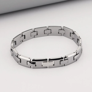 Polished silver tungsten steel watch band bracelet for men with industrial H-link design