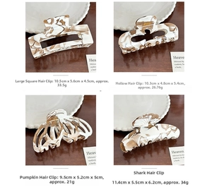 Detailed comparison of four acetic acid hair claws in coffee marble and cream colors