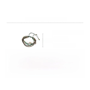 Detail view of multi-layer hand-woven bracelet with green rope and colorful crystal beads