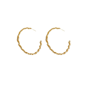 Elegant gold plated wave C-shaped hoop earrings with textured finish for women