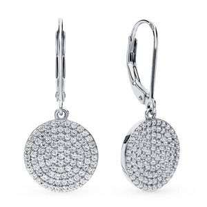 S925 Sterling Silver Round Disk Rhinestone Hoop Earrings For Women Fashion Geometric Pave Inlaid Dangle Earrings Jewelry