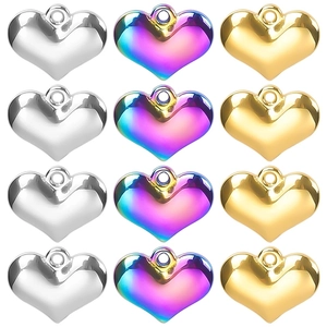 Heart Pendant Necklace Stainless Steel Minimalist Dainty Polished Jewelry For Women Mirror Finish Iridescent Rainbow Gold Silver Color
