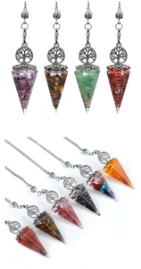 Assorted crystal resin pendulum set with tree of life charms and natural stones