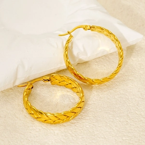 Stainless Steel 18k Gold Plated Wheat Ear Braided Hoop Earrings Fashion Commuter Jewelry For Women