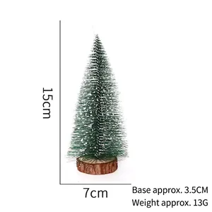 Mini cedar Christmas tree desktop ornament with white snow effect and wooden base 15cm