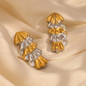 Two-tone layered Christmas tree earrings in 18K gold and silver stainless steel finish