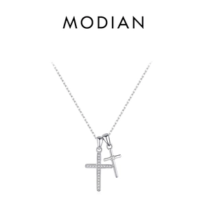Collier Argent Sterling 925 Femme Double Pendentif Croix Pavé Zirconium Élégant Tendance Chaîne Réglable Bijoux Cadeau