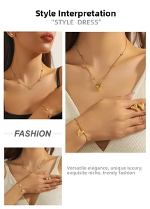 Detailed view of elegant gold-plated necklace and earrings set featuring heart motifs