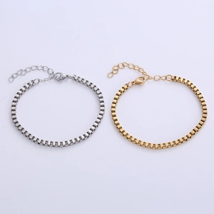 Minimalist 3mm stainless steel box chain bracelets in gold and silver with lobster clasp