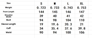 Detailed size chart for white embroidered shirt dress showing S to XL dimensions