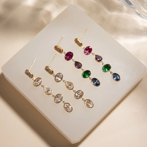 18K gold plated stainless steel drop earrings with irregular colorful zircon stones