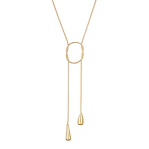 Fashion Stainless Steel Water Drop Pendant Tassel Necklace 18K Gold Plated Minimalist Adjustable Lariat Chain Necklace For Women