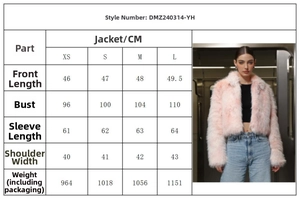 Tableau des tailles détaillé pour manteau en fausse fourrure femme du XS au L