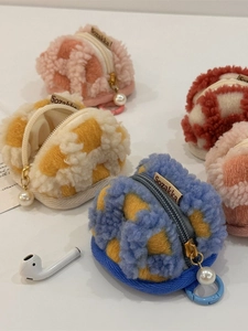 Cute waffle plush checkerboard earphone cases with pearl charms in vibrant colors