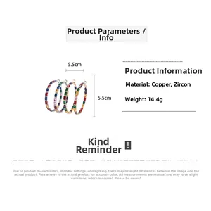 Rainbow cubic zirconia hoop earrings measuring 5.5cm diameter with copper material