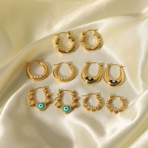 18K gold plated stainless steel earring set featuring evil eye charms and pearls