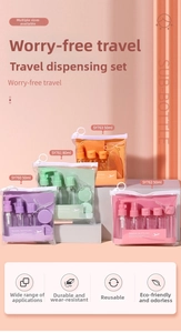 Detail of travel bottle set including spray bottles and jars in 50ml and 80ml sizes