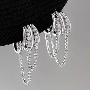 Multi-Layer Circular Ring Tassel Dangling Earrings Copper With 925 Sterling Silver Earring Post Zircon Geometric Women Jewelry