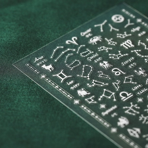 5D stereoscopic constellation nail stickers with white zodiac symbols on dark velvet
