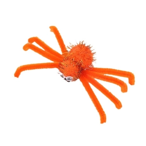 Orange plush Halloween spider prop with bendable legs and gold glitter accents on white background
