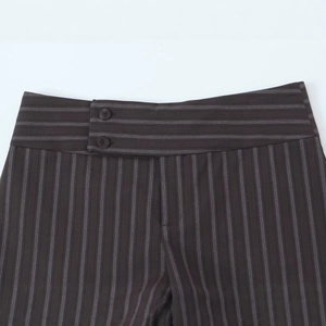 Detailed view of slim fit pinstripe shorts with double button wide waistband closure