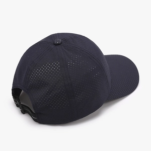 Breathable quick-dry navy mesh baseball cap for men with adjustable buckle and laser-cut holes