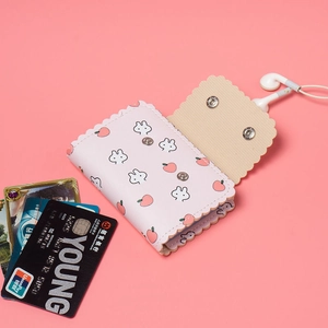 Porte-cartes rose en cuir PU avec motifs de lapin et de pêche et fermeture à pression