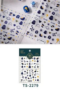 3D embossed nail stickers featuring yellow and blue graffiti art with cute planet patterns