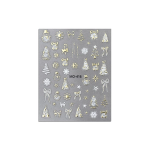Goldene und silberne Weihnachts-Nagelaufkleber mit Schneeflocken und Tannenbaum-Motiven