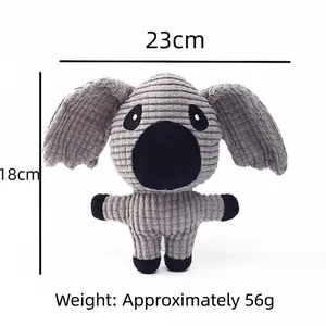 Grey corduroy plush squeaky dog toy elephant shape measuring 23cm by 18cm and 56g