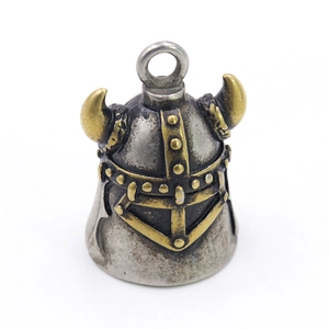 Viking horn helmet bell pendant in vintage silver and brass finish with top hanging ring