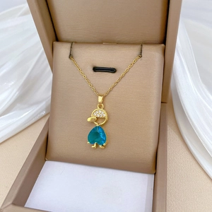 Elegant gold titanium necklace with blue heart gemstone girl pendant in jewelry box