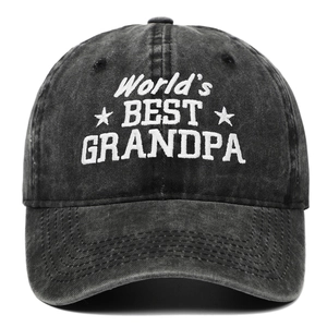 Casquette de baseball en coton délavé gris foncé avec broderie World's Best Grandpa