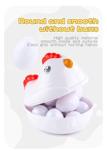 Detail view of hen-shaped storage box for children's educational egg matching toys