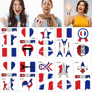 Französisches Flaggen Tattoo-Set für Gesicht und Körper mit Eiffelturm und France-Logo
