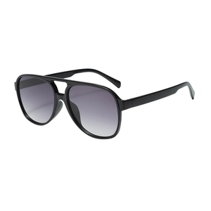 Classic aviator sunglasses with black double-bridge frame and grey gradient lenses