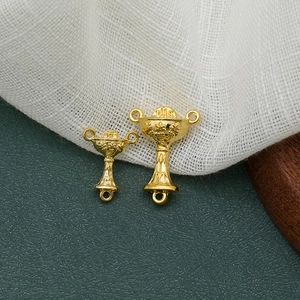 Religious golden chalice pendant connectors with IHS engraving for DIY jewelry making