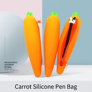 Carrot Shape Silicone Pencil Case Creative Simulation Vegetable Stationery Pouch Portable Bag For Student School Office