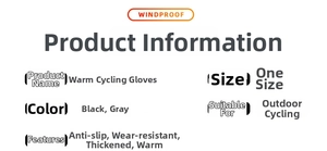 Detailed table of windproof cycling gloves featuring non-slip and thermal specifications