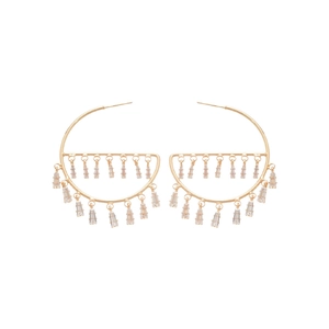 Elegant gold geometric drop earrings with hollow e-shape and clear zircon crystals