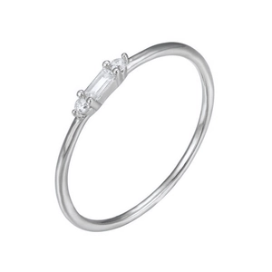 Minimalist 18k gold plated ring with baguette and round cut zircon stones