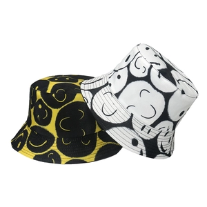 Bucket Hat Polyester Foldable Sun Protection Outdoor Streetwear Smiley Sunflower Printed Hip Hop Fisherman Cap For Unisex