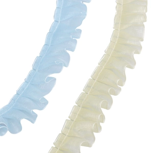 2.5cm pleated organza lace trim in light blue and yellow for DIY sewing and dress making