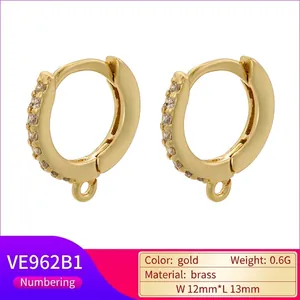 18K gold plated brass hoop earrings with cubic zirconia and small hanging rings