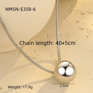 Silver snake chain necklace with spherical pendant including length and weight details