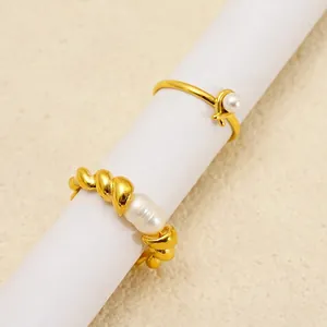 Elegant 18K gold plated stainless steel rings with natural freshwater pearls for women
