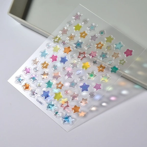 5D Jelly Embossed Star Nail Stickers with colorful 3D gradient and laser gloss effects