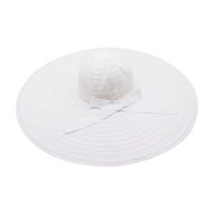 Minimalist wide brim white straw sun hat with elegant silk bow for summer vacation
