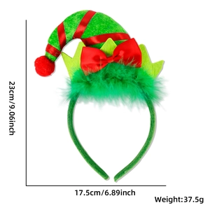 Christmas elf hat headband with red bow and green feathers for festive party costumes