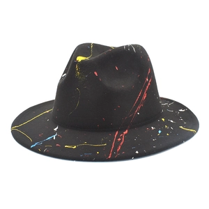 Chapeau fedora en laine noire avec motif artistique de projections de peinture colorée graffiti